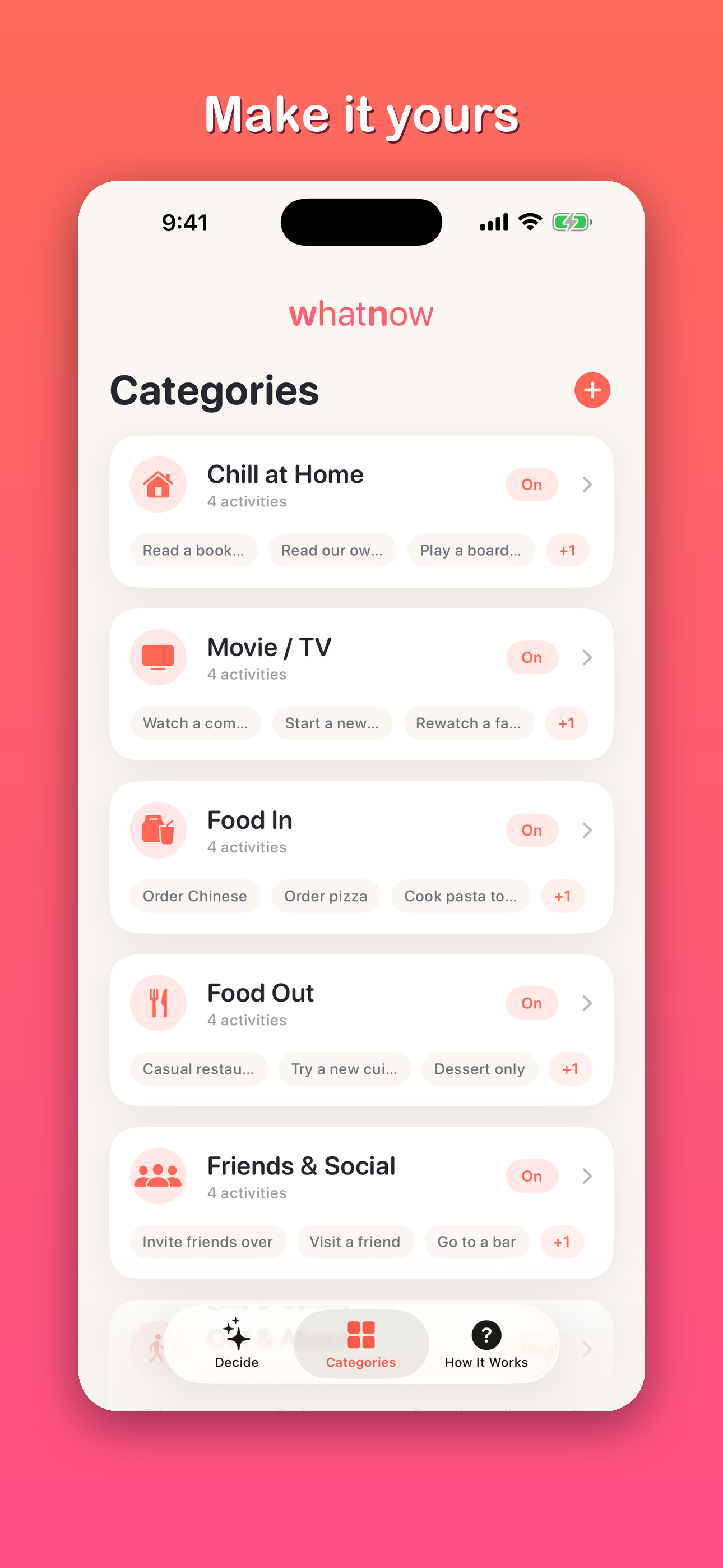 Make it yours with custom categories
